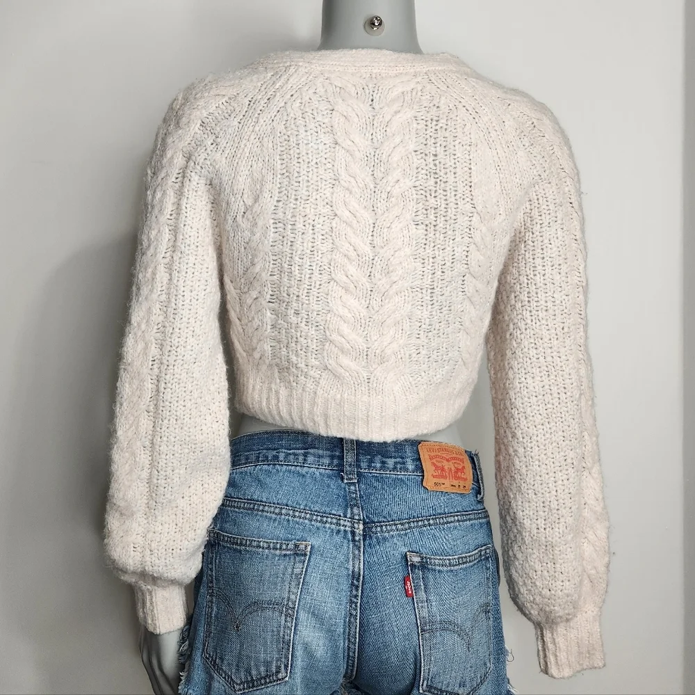 Aritzia Sunday Best Cream Alpaca Blend Cable Knit Cropped Cardigan Size XS - Picture 5 of 11